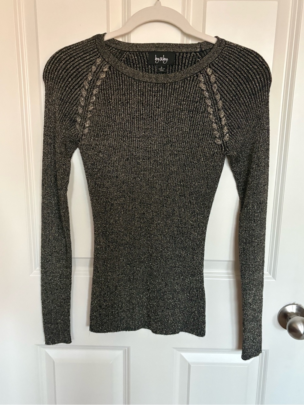 by & by Metallic Charcoal Scoopneck Ribbed Sweater